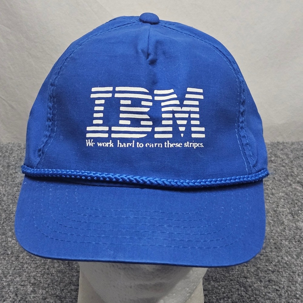 Vintage IBM Rope Hat Blue 8-Bar Logo Tech IT Geekcore Snapback 80s 90s Computers